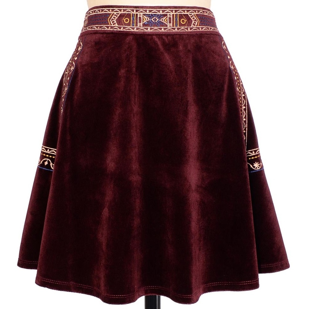 Bohemian Ribbed Velvet Skater Skirt - Picture 1 of 4